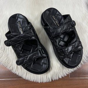 Kurt Geiger Men's Size 43.5 / US 10.5 Black Leather Quilted Orson Slide Sandals